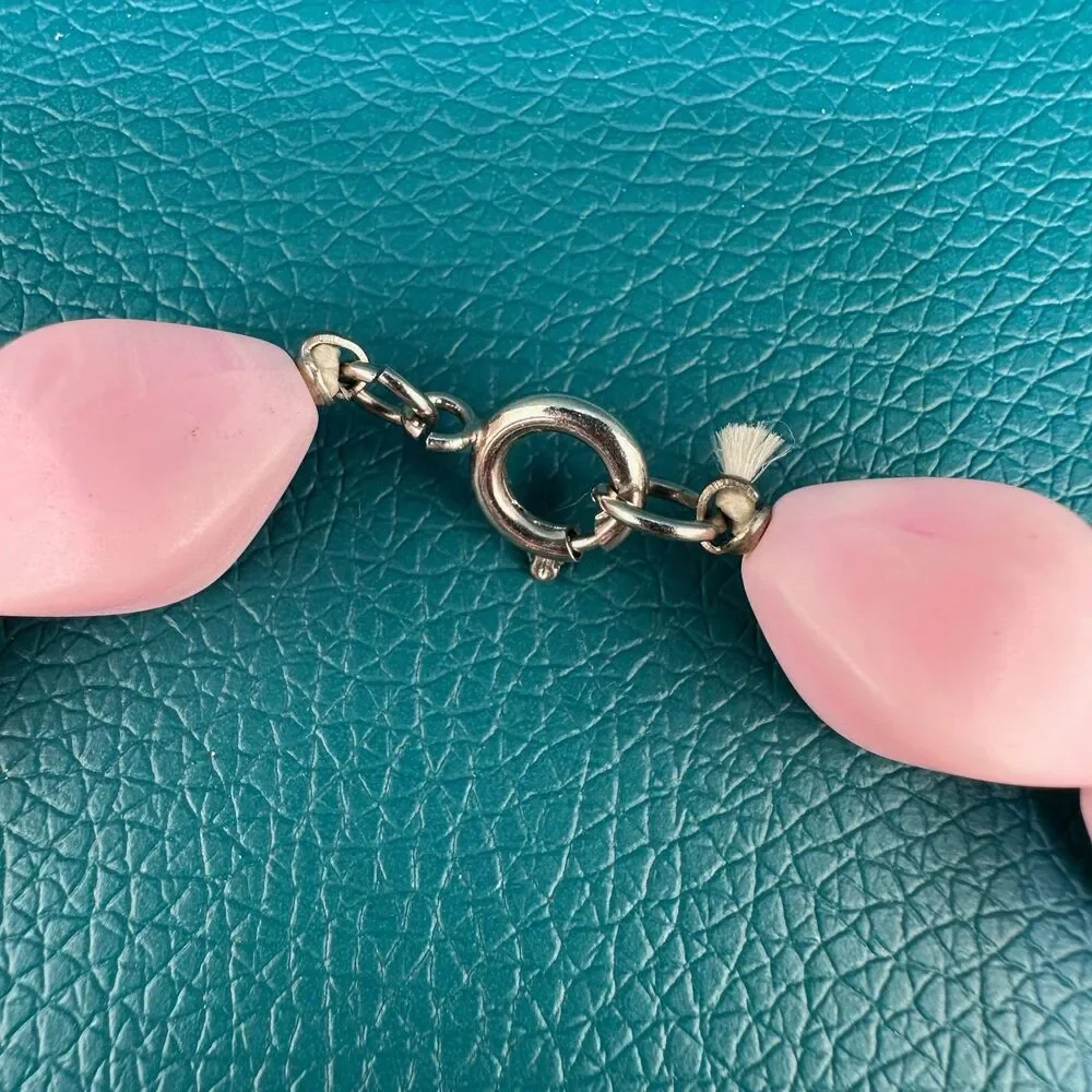 Vintage Necklace Earrings Set Pink Silver Tone Acrylic Chunky Bauble Bead Retro